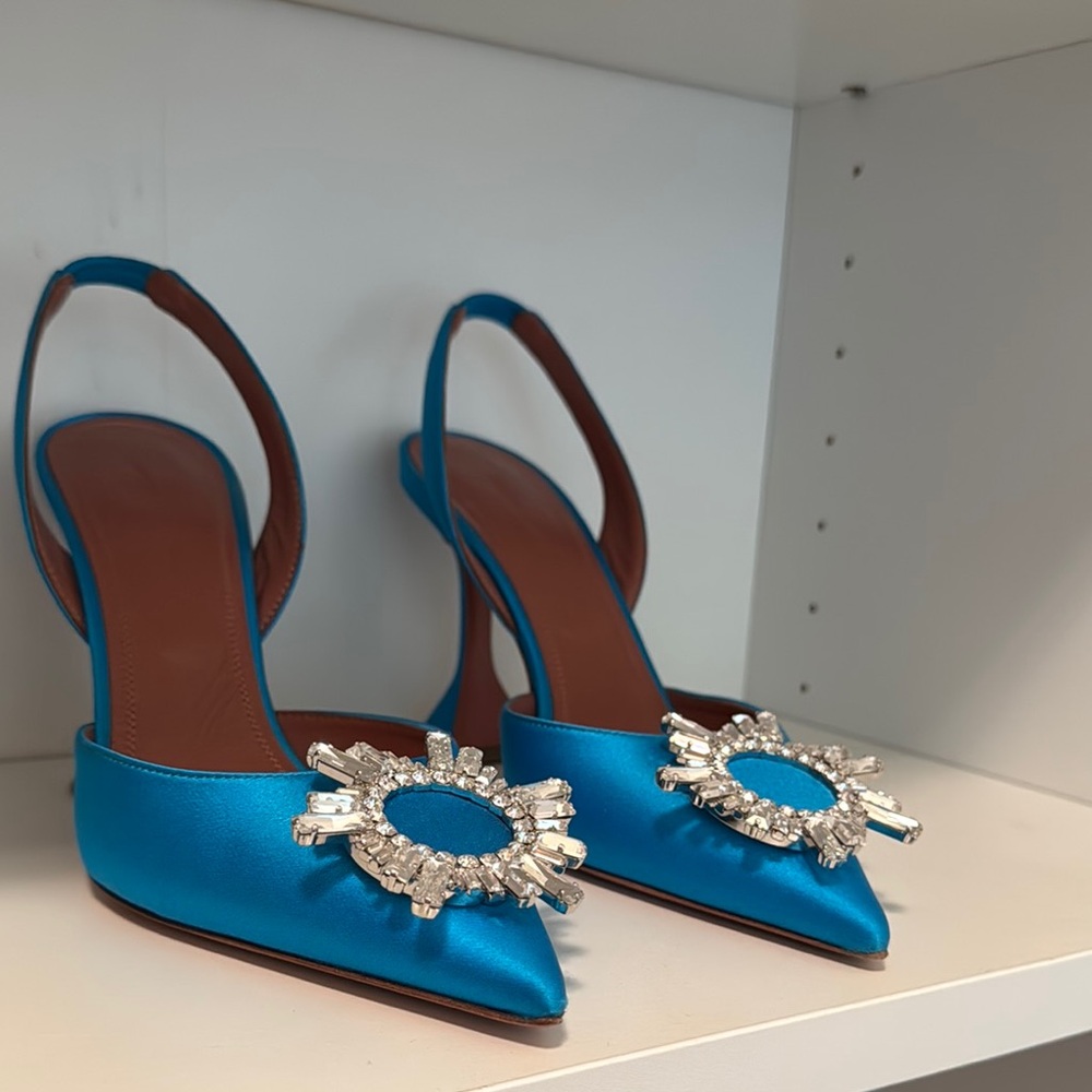 Elegant Blue Satin Slingback Heels